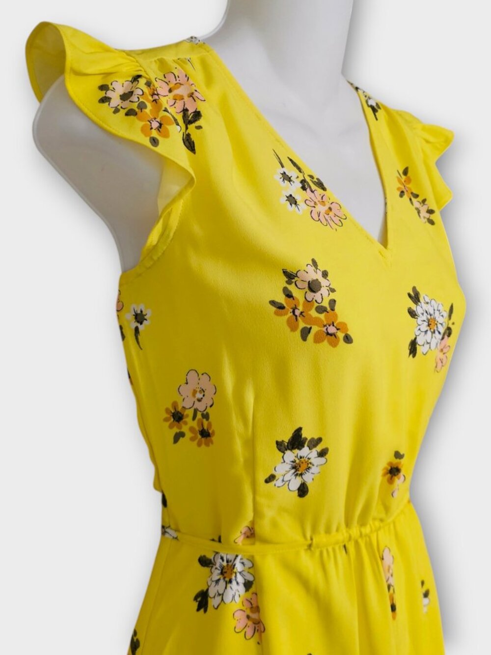 LOFT Petite Dress Womens XSP Yellow Floral Mini Ruffle Sleeve Summer Dress - Picture 6 of 13